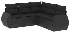 Set divani da giardino 5 pz con cuscini in polyrattan nero