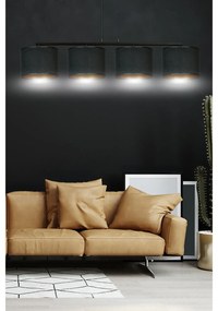 Lampadario 4 Luci Ganesha In Acciaio Nero E Paralumi In Tessuto Nero
