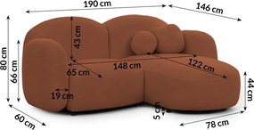 Divano angolare color terracotta (con penisola a destra/con chaise lounge) con rivestimento in bouclé Orbit – Ropez