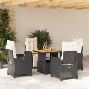 Set da pranzo da giardino 5 pz nero con cuscini in polyrattan