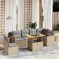 Set Divani da Giardino 7 pz con Cuscini Beige in Polyrattan 3273103