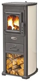 Stufa A Legna In Acciaio E Ghisa 6,6 kW Con Portalegna K-Line Karma Beige