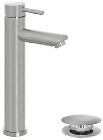 Miscelatore lavabo alto acciaio spazzolato e piletta click-clack York