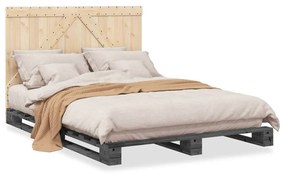 Giroletto Senza Materasso Grigio 160x200 Cm Legno Massello Pino /