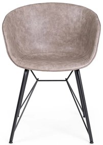 Set di 2 poltroncine WARHOL in similpelle beige e gambe in acciaio nero, con braccioli