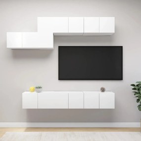Set Mobili Porta Tv 7 Pz Bianco İn Legno Multistrato /