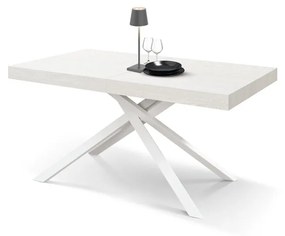 Tavolo FORTE DEI MARMI bianco frassinato allungabile con base bianca 180×90 cm – 260×90 cm