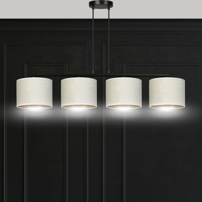 Lampadario 4 Luci Hilde In Acciaio Nero E Paralumi In Tessuto Beige