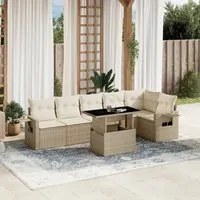 Set Divani da Giardino 7 pz con Cuscini Beige in Polyrattan 3267918