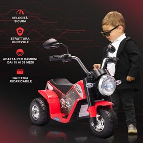 Moto Elettrica per Bambini 6V 3 Ruote Rossa...
