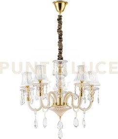 Lampadario monet oro 5 luci attacco e14 63x120cm in vetro e cristal...