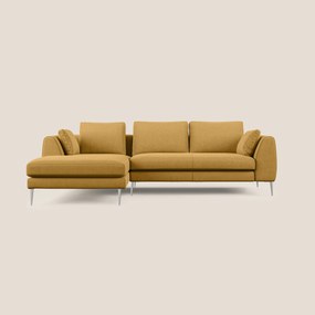 Plano divano moderno angolare con penisola in microfibra smacchiabile T11 giallo 292 cm Destro