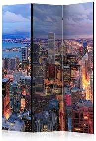 Paravento Chicago illuminata (3-parti) - panorama notturno di una grande città