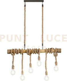 Lampadario industrial a sospensione rope canapa 6 luci attacco e27 ...