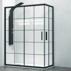 Kamalu - Box doccia 100x80 telaio nero opaco vetro a quadrati neri NICO-B1000