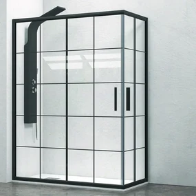 Kamalu - Box doccia 100x80 telaio nero opaco vetro a quadrati neri NICO-B1000
