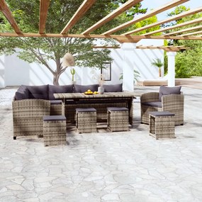 Set Divani da Giardino 7 pz con Cuscini in Polyrattan Grigio