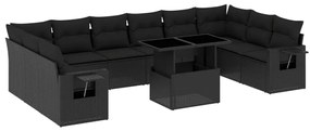 Set divani da giardino 11 pz con cuscini in polyrattan nero