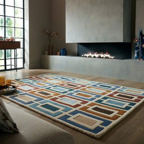 Tappeto in lana blu-arancio tessuto a mano 120x170 cm Retro Blocks - Flair Rugs