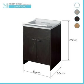 Mobile lavatoio wengè 60x50 con vasca e asse lavapanni in resina