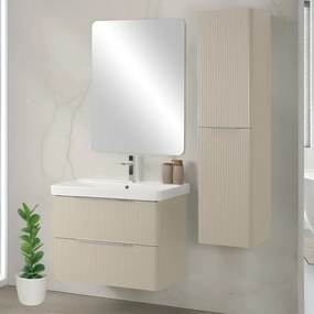 Mobile bagno sospeso 80cm beige cannettato con cassetti, specchio e lavabo Mia