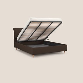 Elettra letto contenitore imbottito e sfoderabile con cuscini testata in tessuto impermeabile T13 marrone