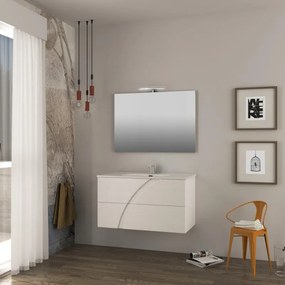 Mobile bagno sospeso Monica con lavabo in ceramica L100 x H55 x P46 cm frassino bianco, specchio non incluso
