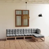 Set Divani da Giardino 5 pz con Cuscini Legno Massello di Pino 3076564