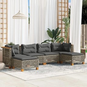 Set divano da giardino 6 pz con cuscini grigio in polyrattan