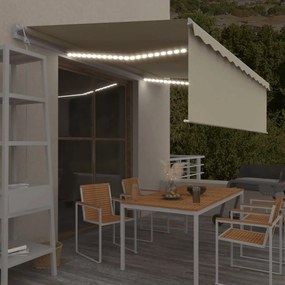 Tenda Automatica Con Parasole Sensore Vento E Led 5x3 M Crema /