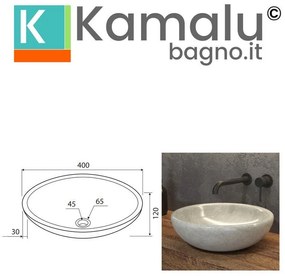 Kamalu - lavabo in marmo colore crema 40cm con bordo arrotondato litos-sc40