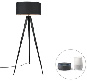 Lampada da terra intelligente nera con paralume nero incl. Wifi A60 - Ilse