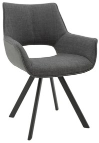 Set di sedie MONTMARTRE in similpelle grigio, tessuto grigio e gambe in metallo nero, con braccioli