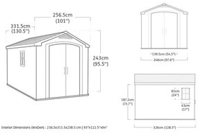 Casetta Da Giardino In Resina 256,4x331,5x245H Cm Factor 8x11 Beige Keter Con Mensole