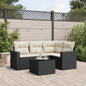 Set divani da giardino 5 pz con cuscini in polyrattan nero