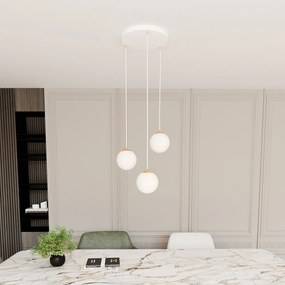 Lampadario a sospensione in Acciaio ROYAL 3 Nero/Bianco e Oro 3xE14