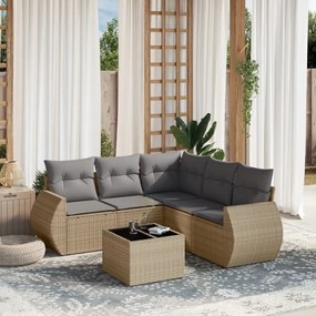 Set Divano da Giardino 6 pz con Cuscini Beige in Polyrattan