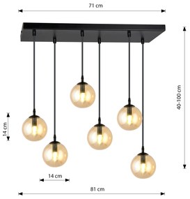 Lampadario a Sospensione in Acciaio e Vetro COSMO 6 Nero 6xE14