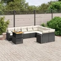 Set Divani da Giardino 10pz con Cuscini in Polyrattan Nero 3271476