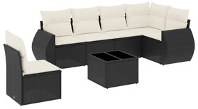 Set divani da giardino con cuscini 7pz nero polyrattan