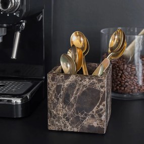 Organizer da bagno in marmo marrone scuro per tamponi di cotone Marble - Mette Ditmer Denmark