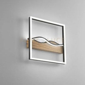 Plafoniera led hawaii quadrata nera e legno 40w 5120lm cct 3000k 40...