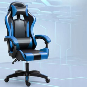 Comoda sedia da gaming con cuscino nero e blu