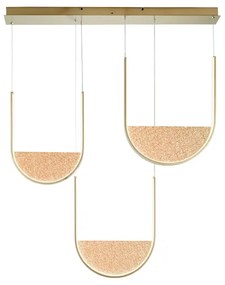 Lampada a sospensione LOTUS 3 Luci base rettangolare 106 cm e vetro granigliato ORO