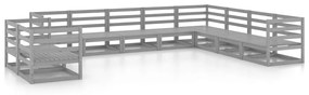 Set divani da giardino 10 pz grigio in legno massello di pino
