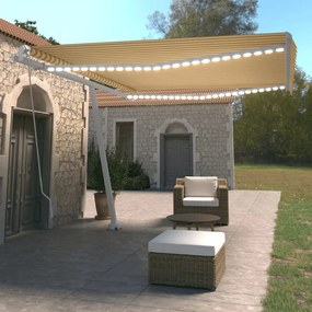 Tenda Da Sole Retrattile Manuale Led 450x350 Cm Gialla Bianca /