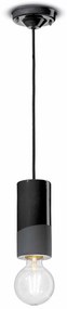 Sospensione Media Vintage Decò Pi Ceramica Nero Carbone 1 Luce E27
