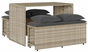 Set pranzo da giardino 3pz con cuscini grigio chiaro polyrattan