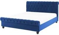 Letto Rivestimento in velluto blu Gambe in legno Nero 160 x 200 cm capitonn Glam