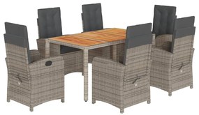 Set da Pranzo da Giardino 7 pz con Cuscini in Polyrattan Grigio